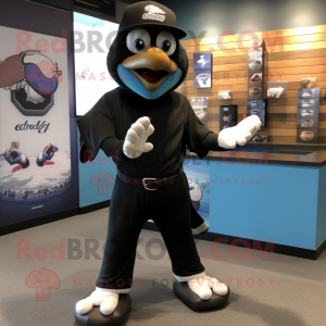 Black Dove mascot costume character dressed with a Baseball Tee and Bracelet watches