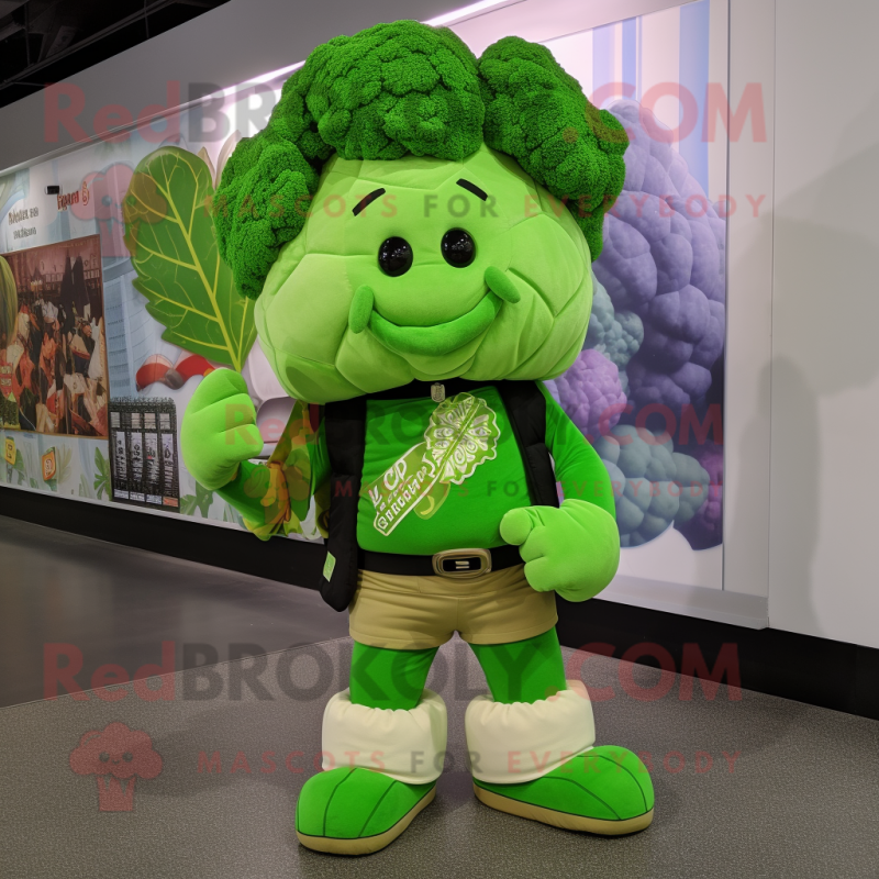 Green Cauliflower mascot costume character dressed with a Cargo Shorts and Ties Green Cauliflower mascot costume character dressed with a Cargo Shorts and Ties