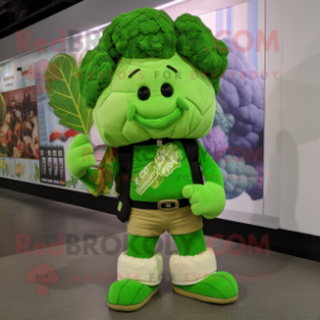 Green Cauliflower mascot costume character dressed with a Cargo Shorts and Ties