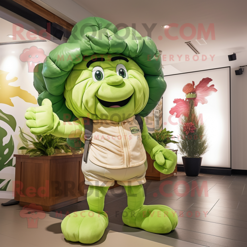 Green Cauliflower mascot costume character dressed with a Cargo Shorts and Ties Green Cauliflower mascot costume character dressed with a Cargo Shorts and Ties