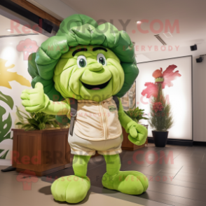 Green Cauliflower mascot costume character dressed with a Cargo Shorts and Ties