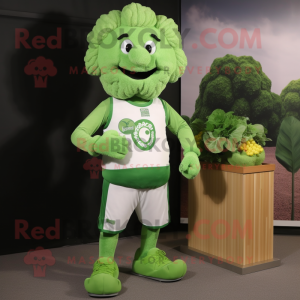 Green Cauliflower mascot costume character dressed with a Cargo Shorts and Ties