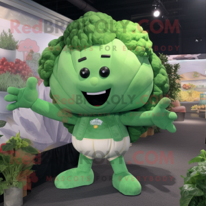 Green Cauliflower mascot costume character dressed with a Cargo Shorts and Ties