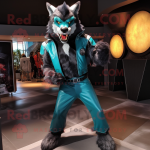 Teal Werewolf maskot drakt...