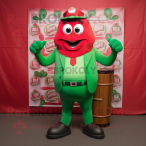 Red Green Beer mascot costume character dressed with a Bodysuit and Ties