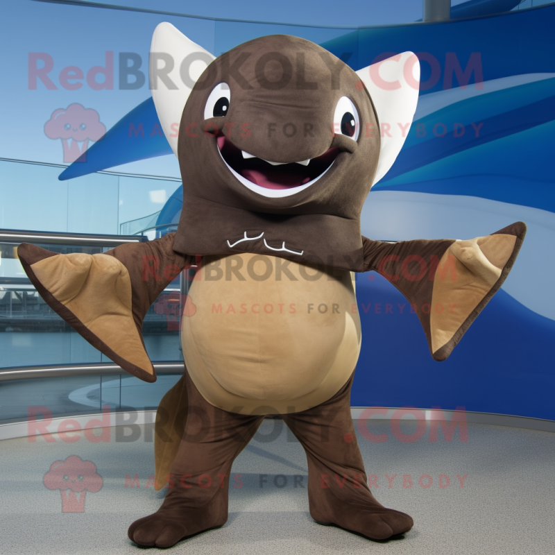 Brown Manta Ray mascot costume character dressed with a Jeggings and Mittens