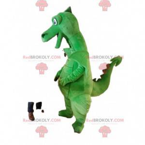 Super lachende groene draak mascotte. Dragon kostuum -