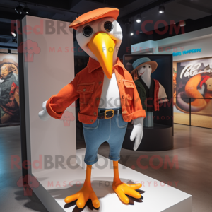 Orange Toucan mascot costume character dressed with a Mom Jeans and Cufflinks