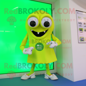 Lime Green Squid mascot costume character dressed with a Button-Up Shirt and Digital watches