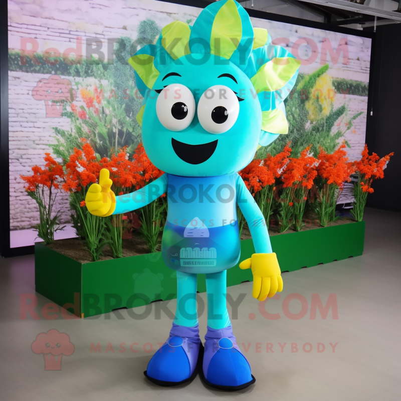 Turquoise Bouquet Of Flowers mascot costume character dressed with a Leggings and Shoe clips
