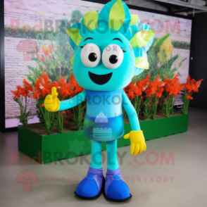 Turquoise Bouquet Of Flowers mascot costume character dressed with a Leggings and Shoe clips