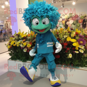 Turquoise Bouquet Of Flowers mascot costume character dressed with a Leggings and Shoe clips