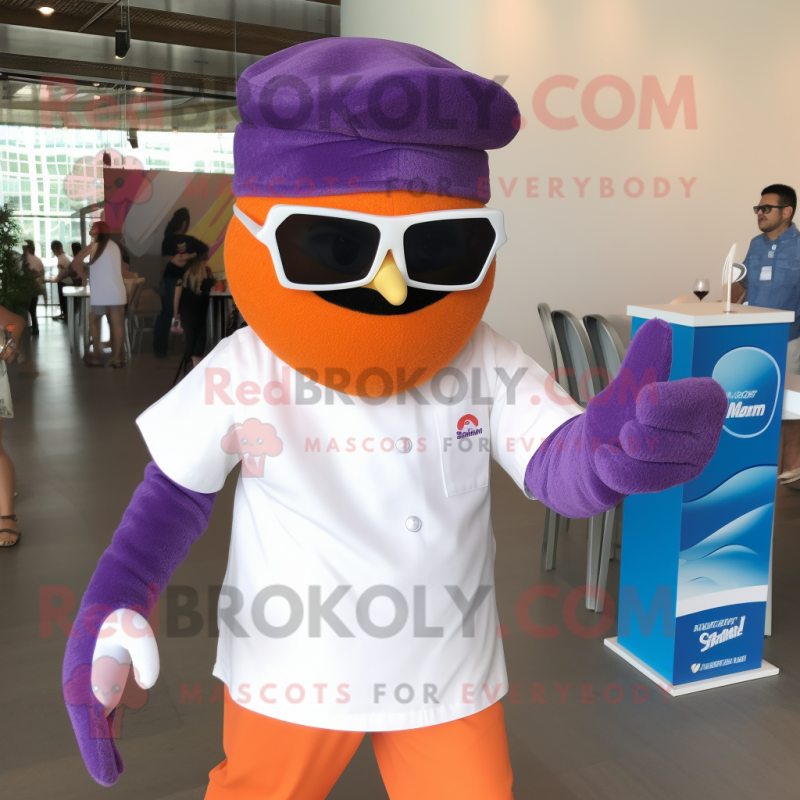 Lavender Tikka Masala mascot costume character dressed with a Polo Tee and Sunglasses Lavender Tikka Masala mascot costume character dressed with a Polo Tee and Sunglasses