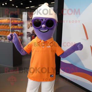 Lavender Tikka Masala mascot costume character dressed with a Polo Tee and Sunglasses