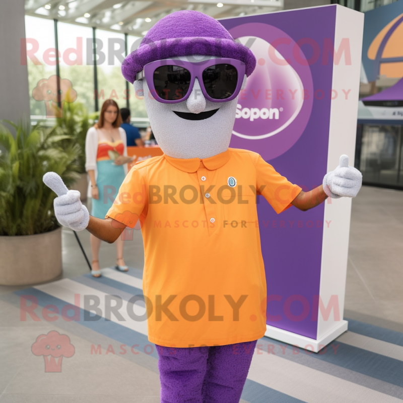 Lavender Tikka Masala mascot costume character dressed with a Polo Tee and Sunglasses