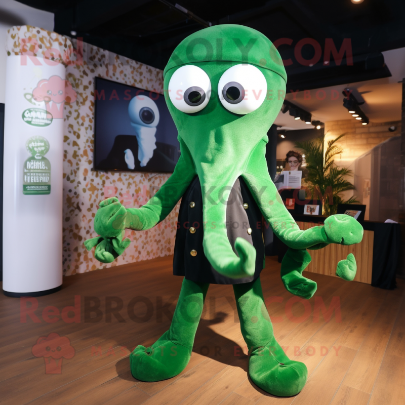 Forest Green Octopus mascot costume character dressed with a Turtleneck and Suspenders Forest Green Octopus mascot costume character dressed with a Turtleneck and Suspenders