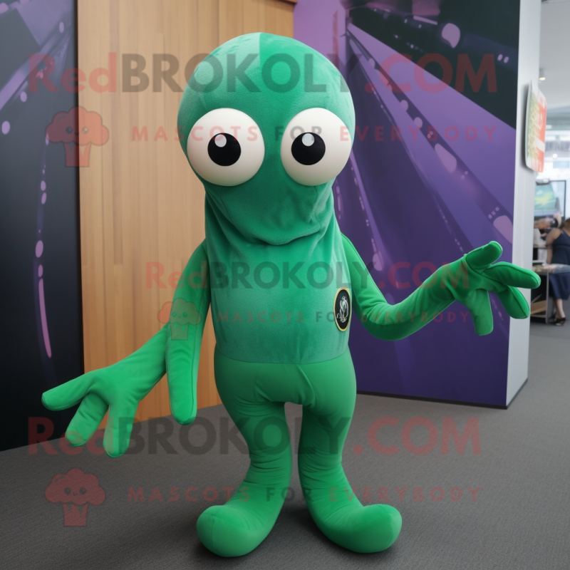 Forest Green Octopus mascot costume character dressed with a Turtleneck and Suspenders