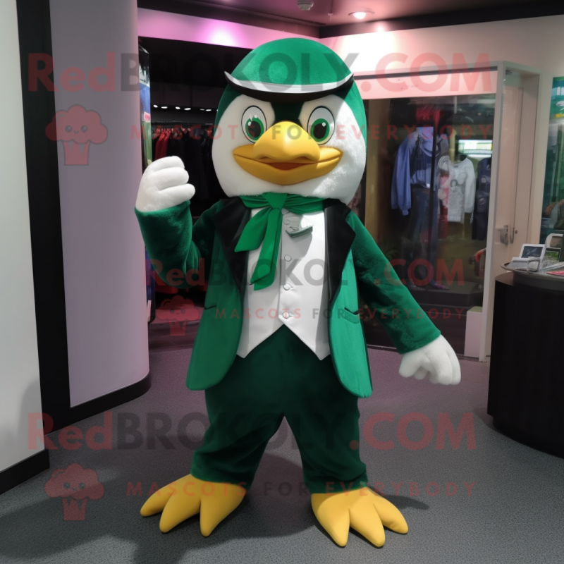 Green Penguin mascot costume character dressed with a Dress Shirt and Bracelet watches