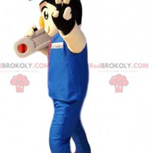 Handyman bohomme mascot in blue work clothes. - Redbrokoly.com