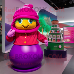 Magenta Pot Of Gold mascot costume character dressed with a Turtleneck and Berets