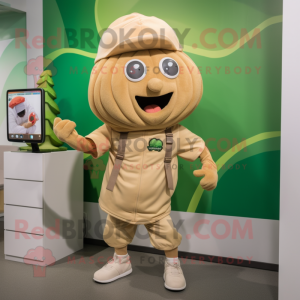 Tan Zucchini mascot costume character dressed with a Romper and Caps