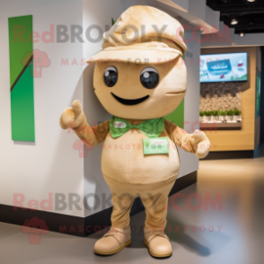 Tan Zucchini mascot costume character dressed with a Romper and Caps