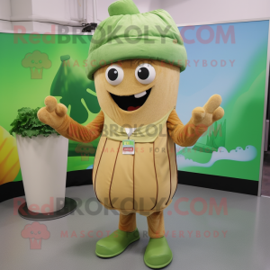 Tan Zucchini mascot costume character dressed with a Romper and Caps