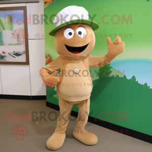 Tan Zucchini mascot costume character dressed with a Romper and Caps