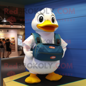 White Duck mascot costume character dressed with a Tank Top and Messenger bags