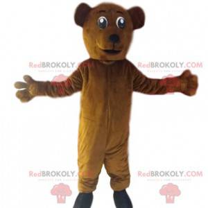 Mascote urso marrom muito entusiasmado. Fantasia de urso -