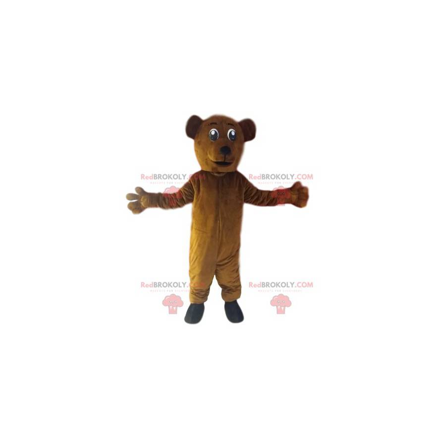Mascotte d'ours brun très enthousiaste. Costume d'ours -