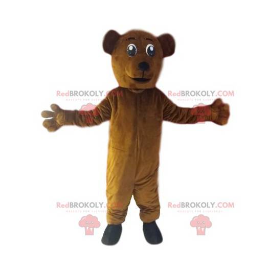 Mascotte d'ours brun très enthousiaste. Costume d'ours -
