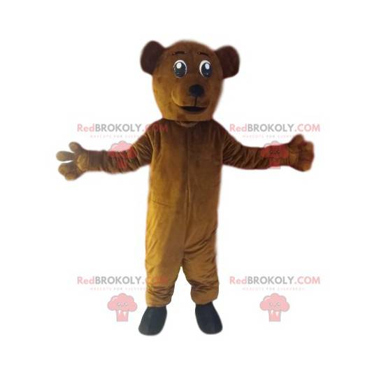 Mascotte dell'orso bruno molto entusiasta. Costume da orso -