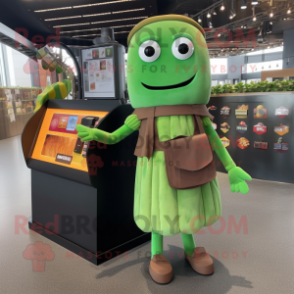 Rust Zucchini mascot costume character dressed with a Midi Dress and Wallets