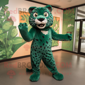 Forest Green Jaguar mascot costume character dressed with a Wrap Dress and Anklets