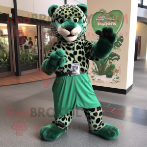 Forest Green Jaguar mascot costume character dressed with a Wrap Dress and Anklets