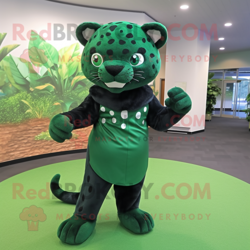 Forest Green Jaguar mascot costume character dressed with a Wrap Dress and Anklets