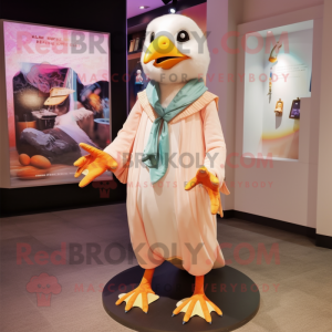 Peach Albatross mascot costume character dressed with a Waistcoat and Anklets