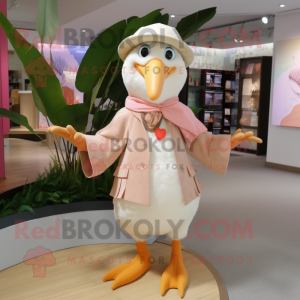 Peach Albatross mascot costume character dressed with a Waistcoat and Anklets