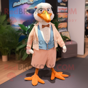 Peach Albatross mascot costume character dressed with a Waistcoat and Anklets