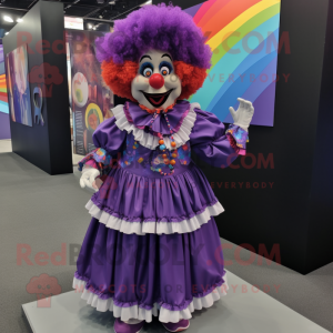 Purple Clown mascot costume character dressed with a Skirt and Bracelets