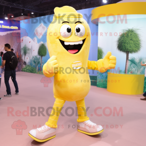 Lemon Yellow Ice Cream mascot costume character dressed with a Bootcut Jeans and Shoe laces