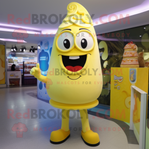 Lemon Yellow Ice Cream mascot costume character dressed with a Bootcut Jeans and Shoe laces