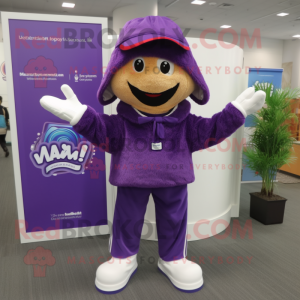 Purple Jambalaya mascot costume character dressed with a Hoodie and Tie pins