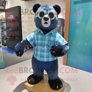 Blue Spectacled Bear mascot costume character dressed with a Poplin Shirt and Foot pads