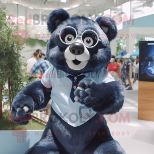 Blue Spectacled Bear mascot costume character dressed with a Poplin Shirt and Foot pads