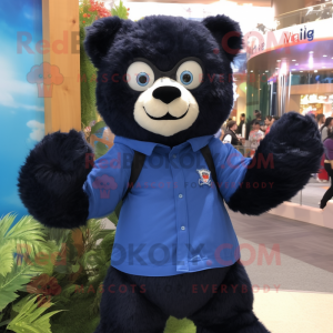 Blue Spectacled Bear mascot costume character dressed with a Poplin Shirt and Foot pads