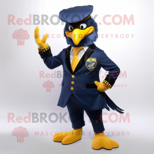Navy Canary mascot costume character dressed with a Blazer and Rings