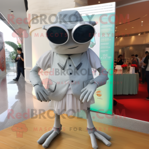 Silver Crab mascot costume character dressed with a Culottes and Eyeglasses