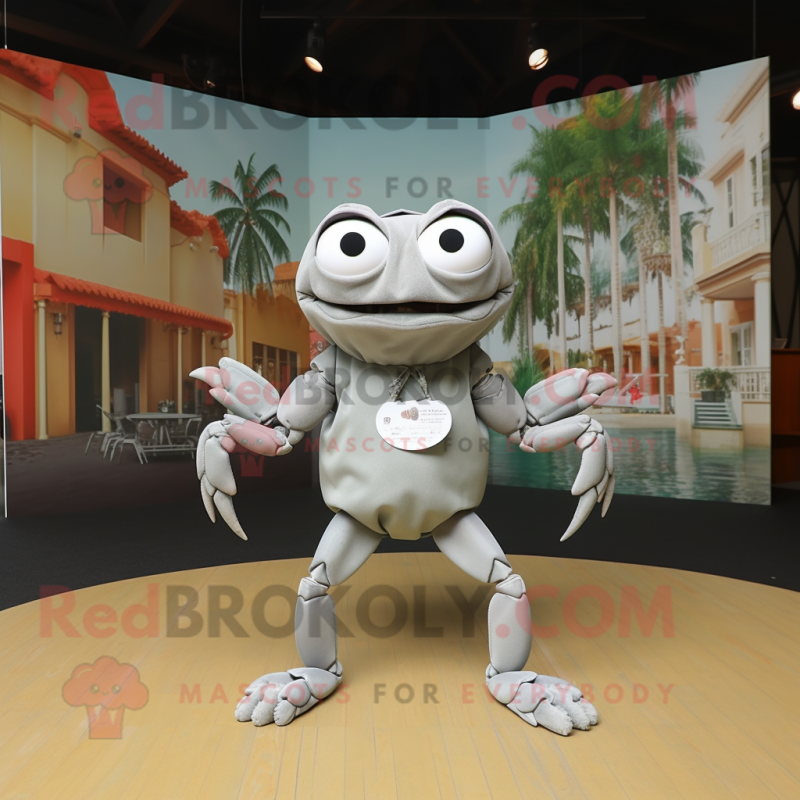 Silver Crab mascot costume character dressed with a Culottes and Eyeglasses